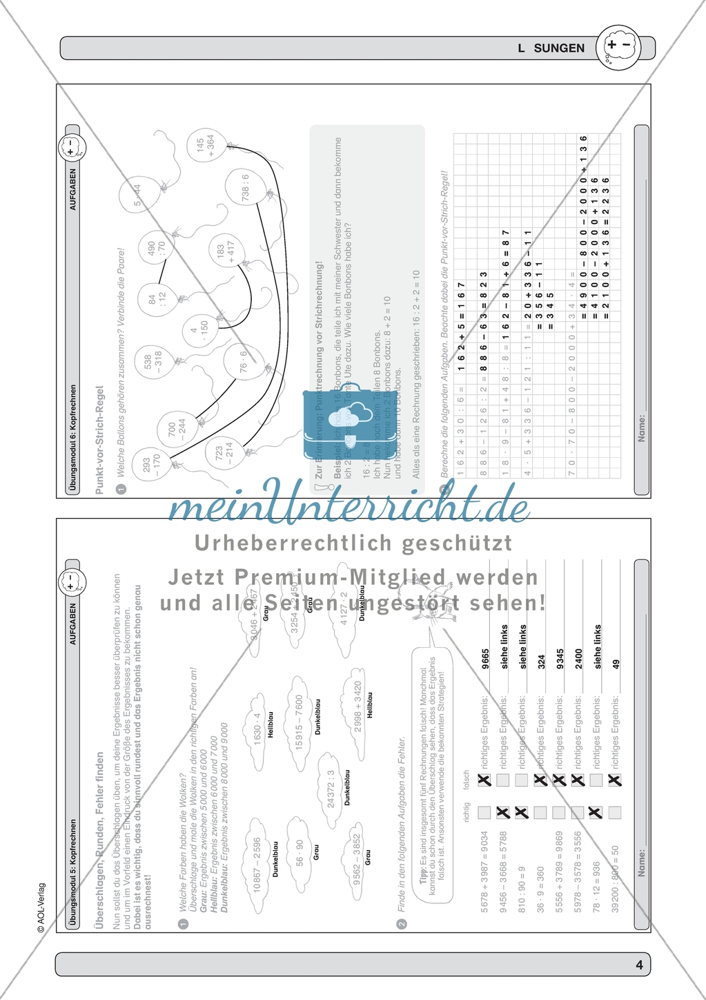 Material zur Verbesserung der Grundfähigkeiten im Kopfrechnen - Punkt-vor-Strich-Regel. Preview 3
