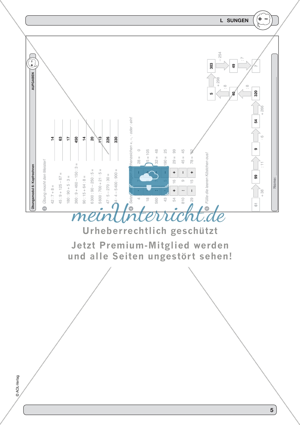 Material zur Verbesserung der Grundfähigkeiten im Kopfrechnen - Punkt-vor-Strich-Regel. Preview 4