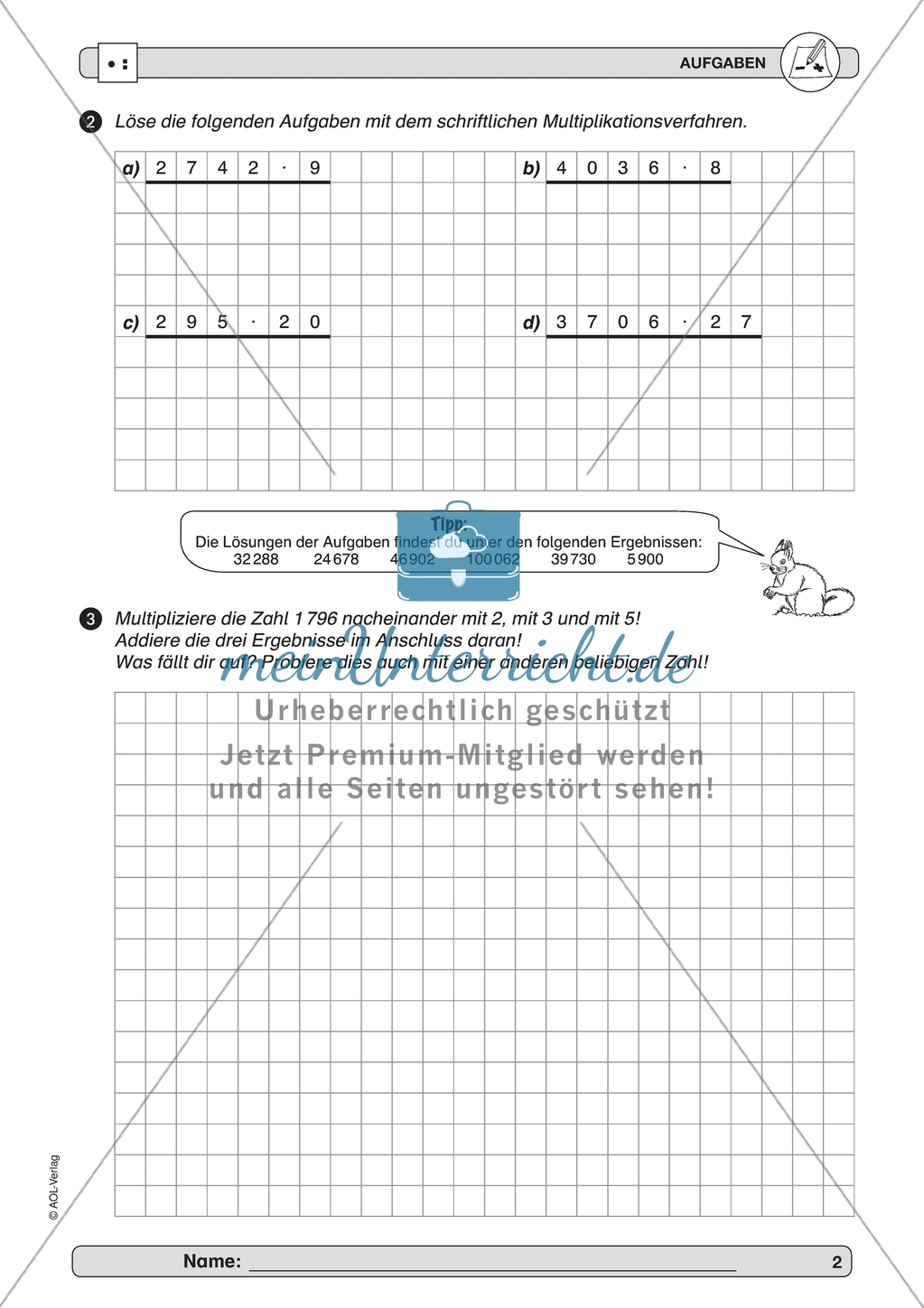 Material zur Verbesserung der schiftlichen Rechenverfahren - erste Übungen zum Multiplikationsverfahren. Preview 2