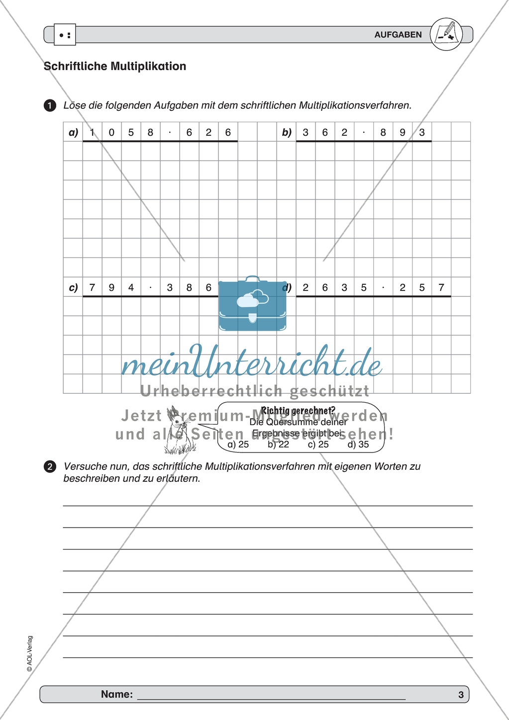 Material zur Verbesserung der schiftlichen Rechenverfahren - erste Übungen zum Multiplikationsverfahren. Preview 3
