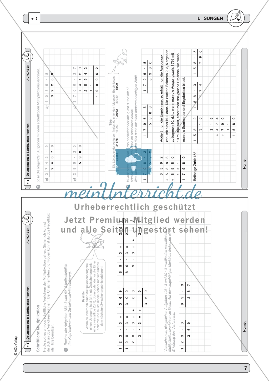 Material zur Verbesserung der schiftlichen Rechenverfahren - erste Übungen zum Multiplikationsverfahren. Preview 5