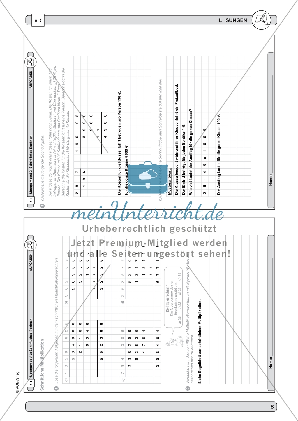 Material zur Verbesserung der schiftlichen Rechenverfahren - erste Übungen zum Multiplikationsverfahren. Preview 6
