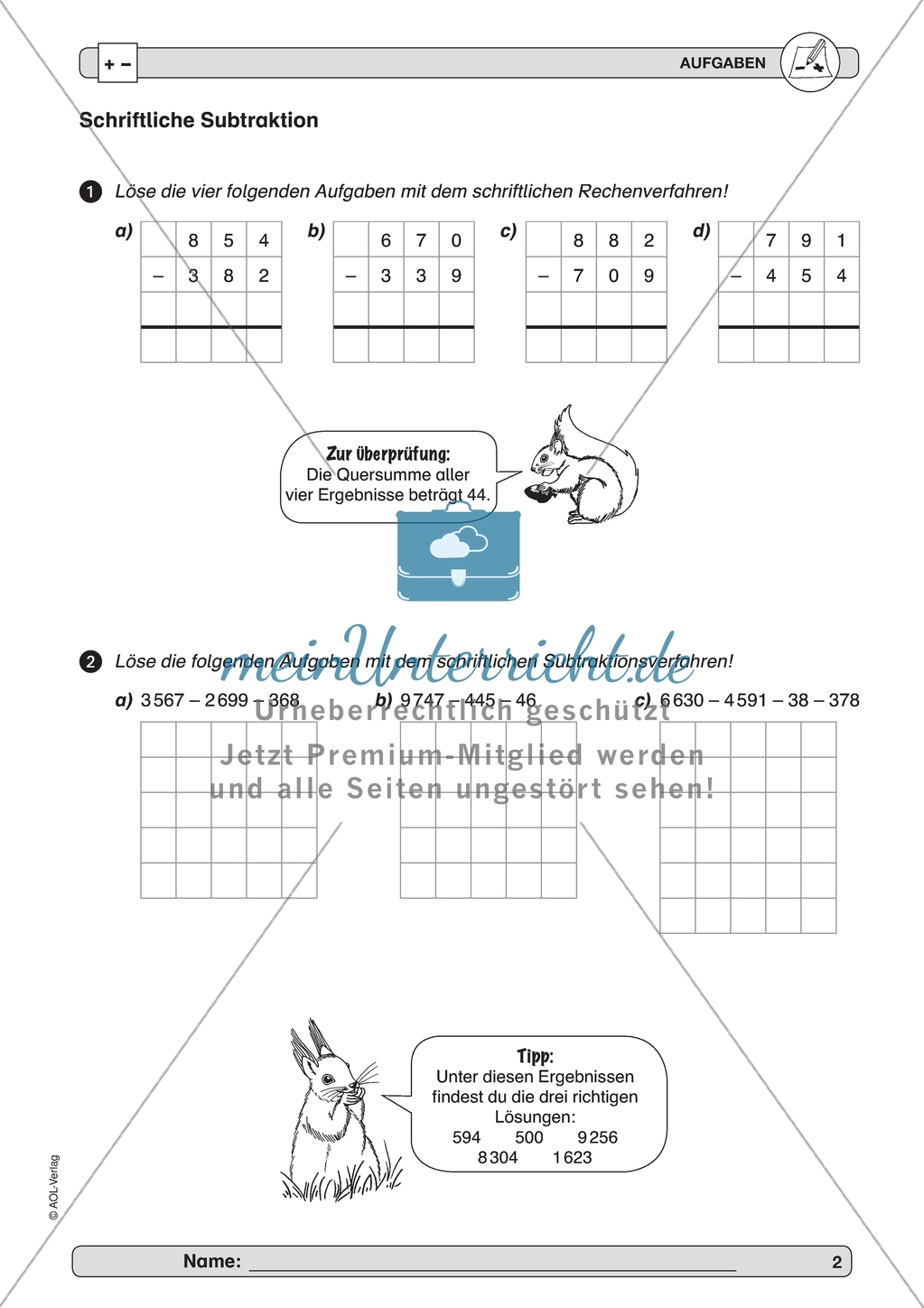 Material zur Verbesserung der schiftlichen Rechenverfahren - erste Übungen zum schriftlichen Subtraktionsverfahren. Preview 2