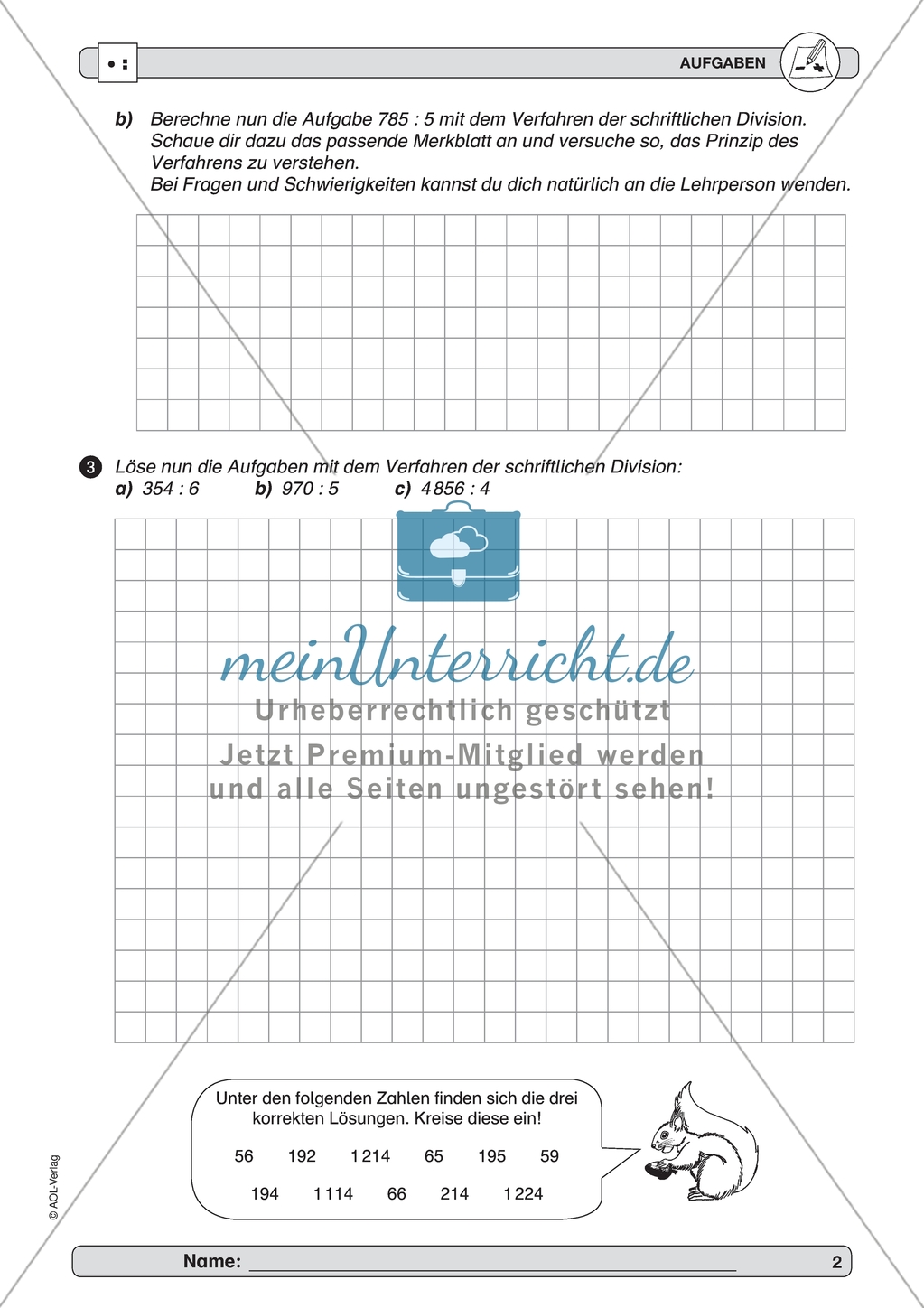 Material zur Verbesserung der schiftlichen Rechenverfahren - erste Übungen zum Divisionsverfahren. Preview 2