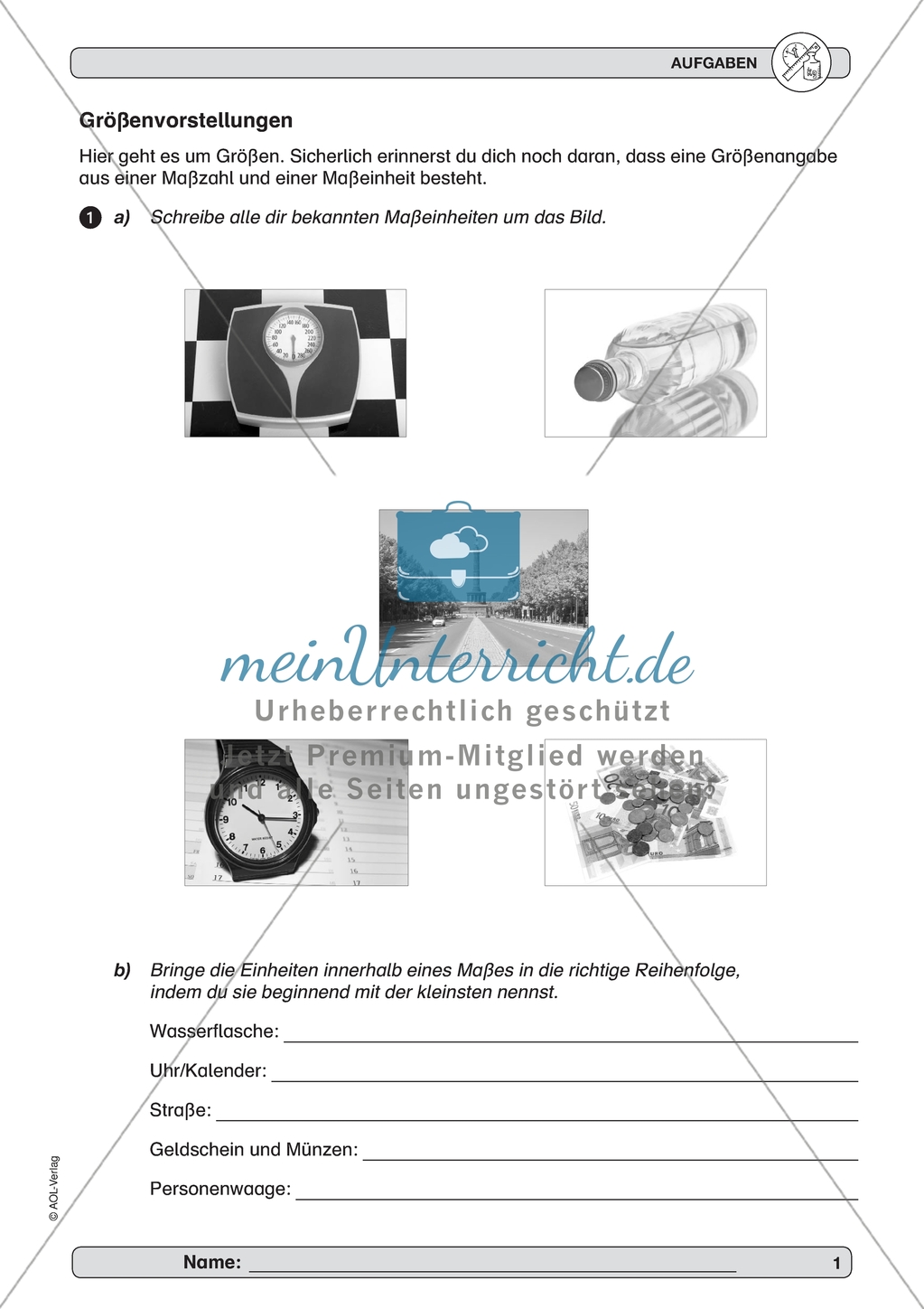 Material zur Verbesserung der Grundfähigkeiten im Bereich Messen und Größen - Größenvorstellungen. Preview 1