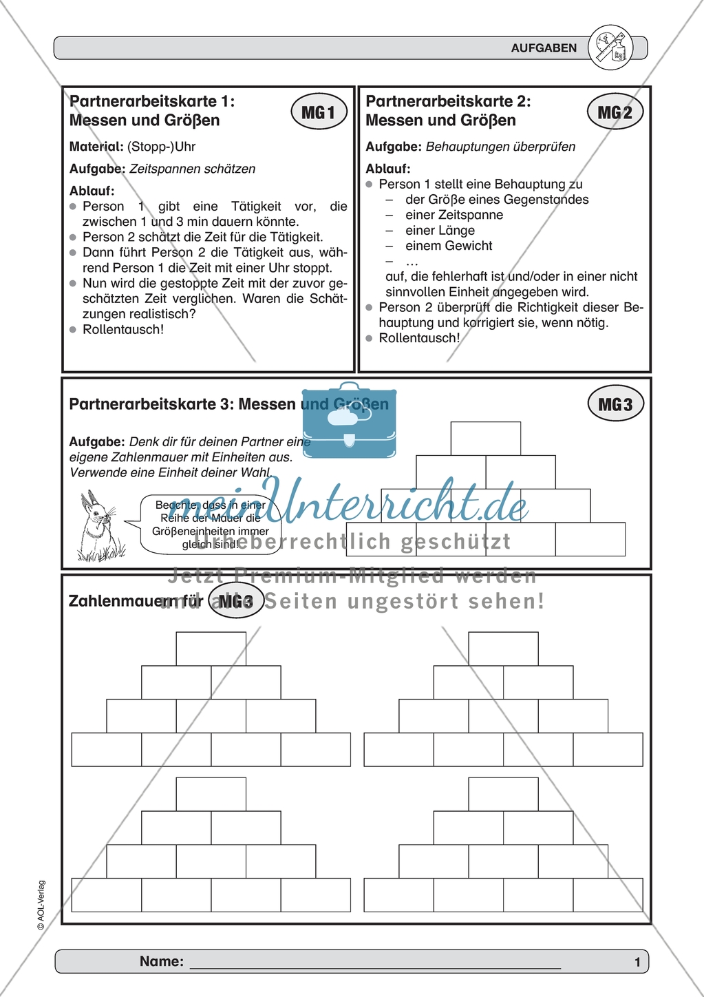 Material zur Verbesserung der Grundfähigkeiten im Bereich Messen und Größen - Partneraufgaben. Preview 1