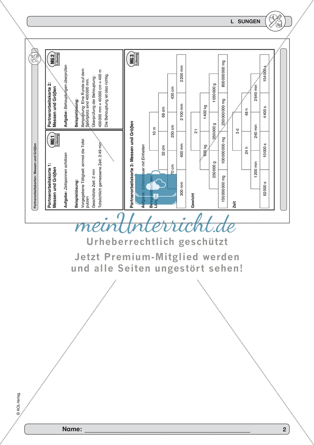 Material zur Verbesserung der Grundfähigkeiten im Bereich Messen und Größen - Partneraufgaben. Preview 2