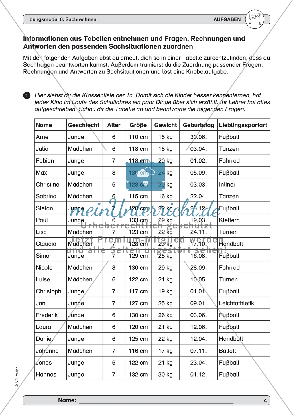 Material zur Verbesseung der Sachrechenkompetenz - Fragen, Rechnungen und
Antworten den passenden Sachsituationen zuordnen. Preview 1