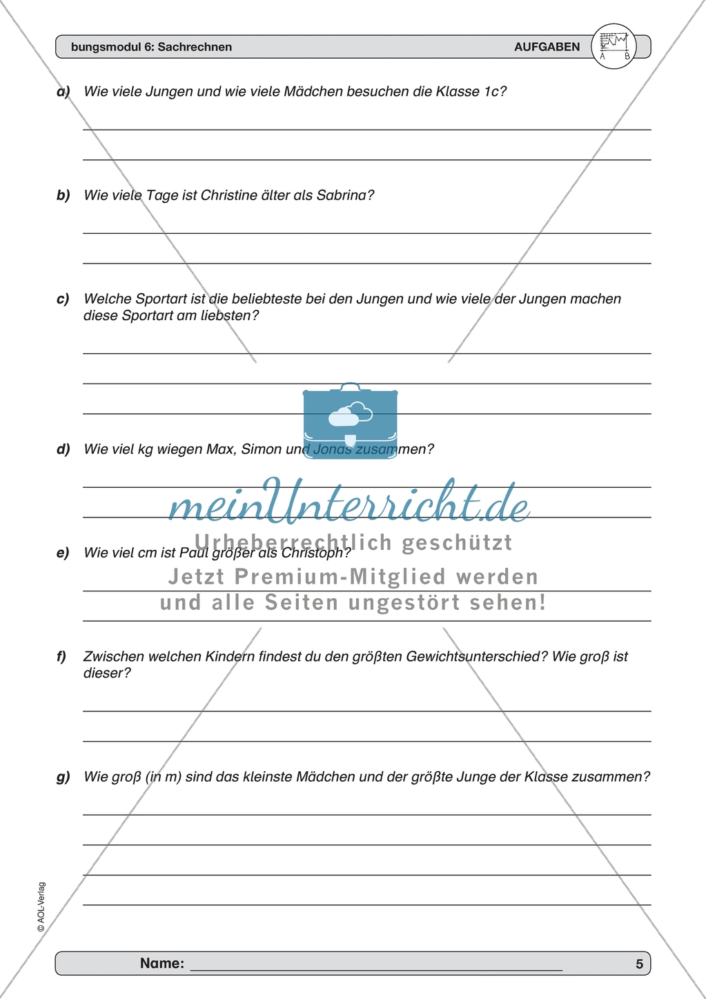 Material zur Verbesseung der Sachrechenkompetenz - Fragen, Rechnungen und
Antworten den passenden Sachsituationen zuordnen. Preview 2