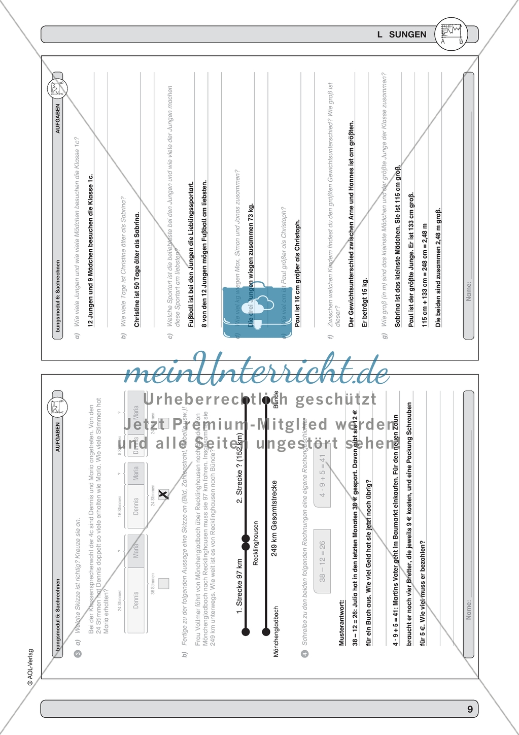 Material zur Verbesseung der Sachrechenkompetenz - Fragen, Rechnungen und
Antworten den passenden Sachsituationen zuordnen. Preview 5