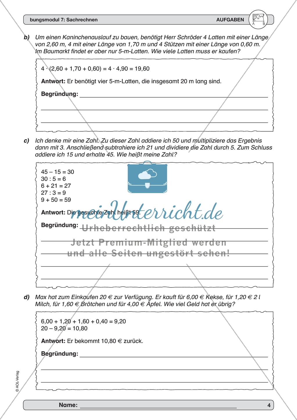 Material zur Verbesserung der Sachrechenkompetenz - Sachaufgaben zum Umgang mit Daten und Rechnen mit Maßzahlen. Preview 4