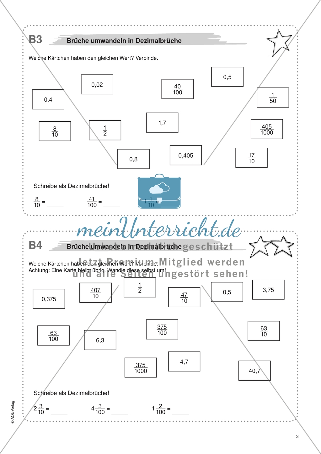 Material für eine Freiarbeit zum Thema Dezimalbrüche - Brüche umwandeln in Dezimalbrüche. Preview 1