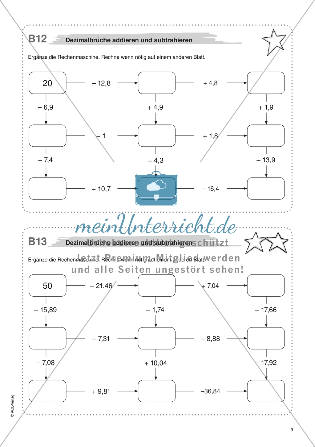 Material für eine Freiarbeit zum Thema Dezimalbrüche - Brüche addieren und subtrahieren. Preview 3