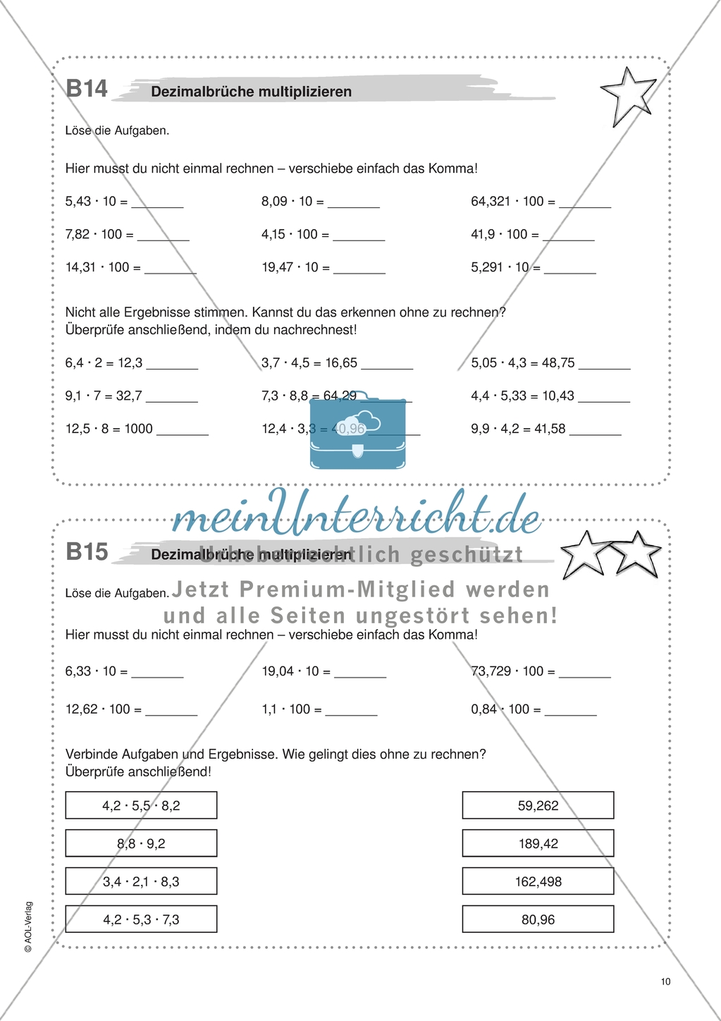 Material für eine Freiarbeit zum Thema Dezimalbrüche - Brüche multiplizieren und dividieren. Preview 1