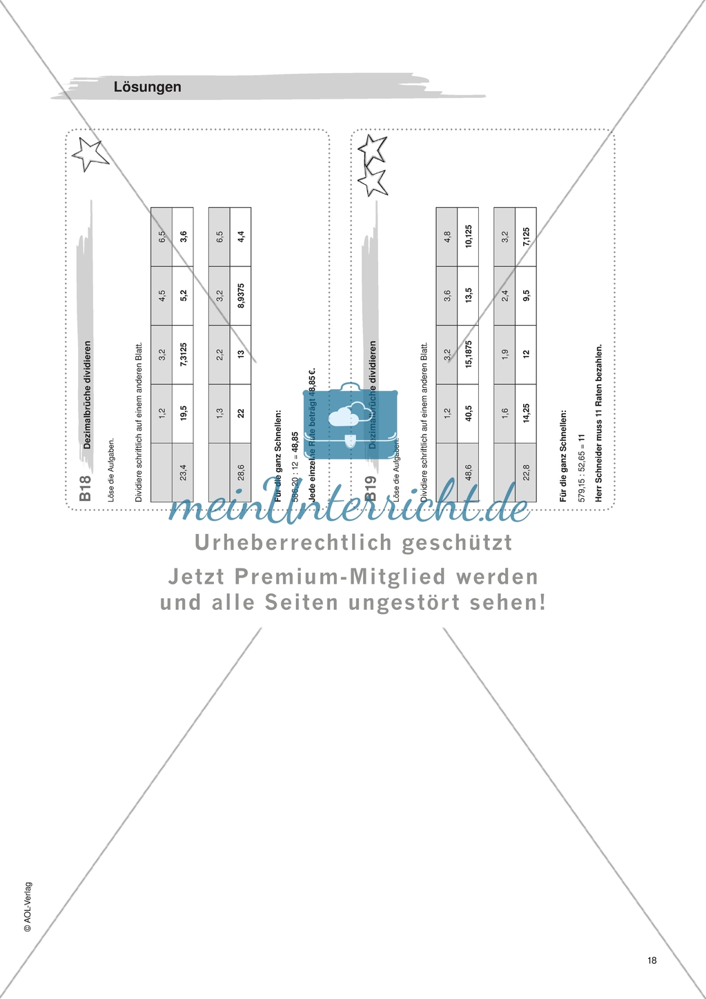 Material für eine Freiarbeit zum Thema Dezimalbrüche - Brüche multiplizieren und dividieren. Preview 5