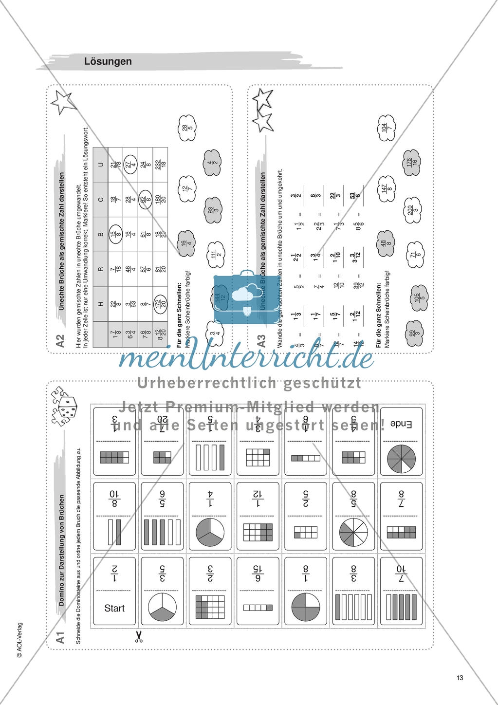 Material für eine Freiarbeit zum Thema Bruchzahlen - Domino zur Darstellung von Brüchen Preview 2