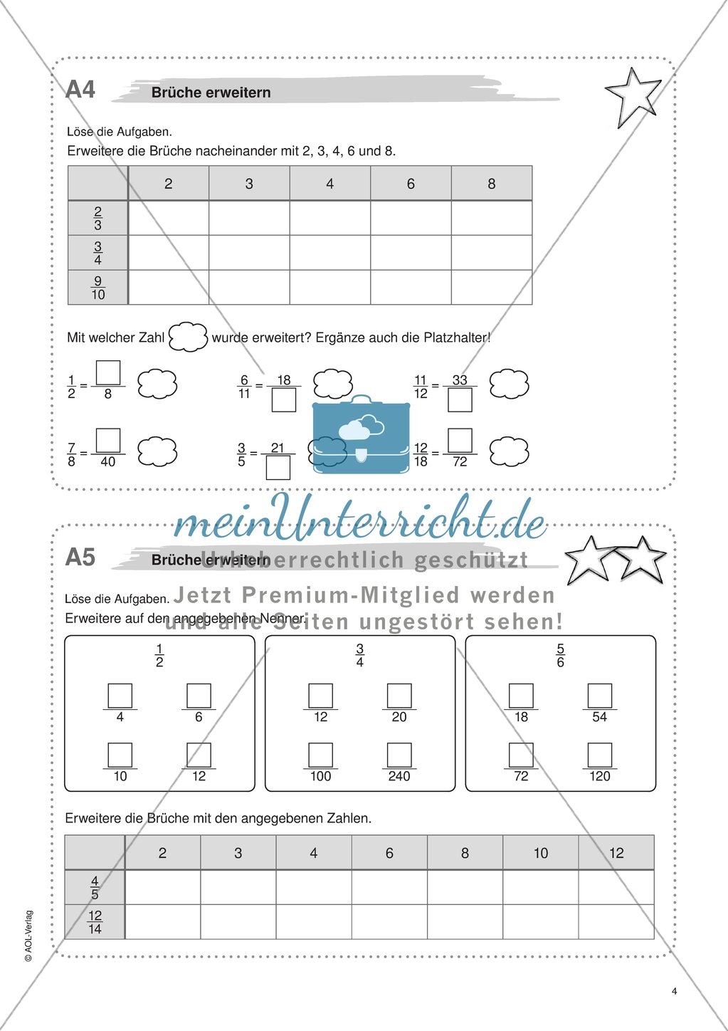 Material für eine Freiarbeit zum Thema Bruchzahlen - Brüche erweitern und kürzen. Preview 1