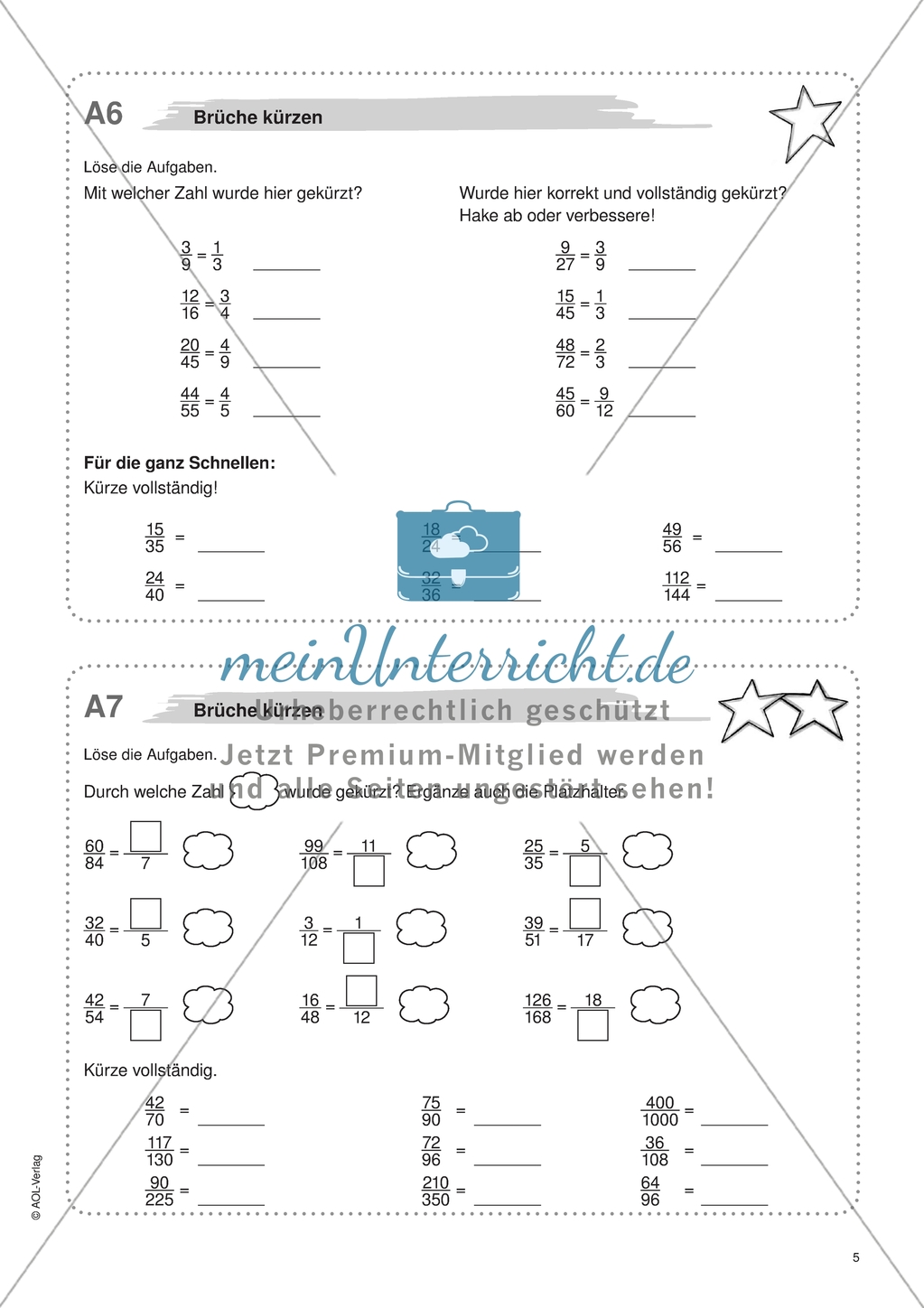 Material für eine Freiarbeit zum Thema Bruchzahlen - Brüche erweitern und kürzen. Preview 2