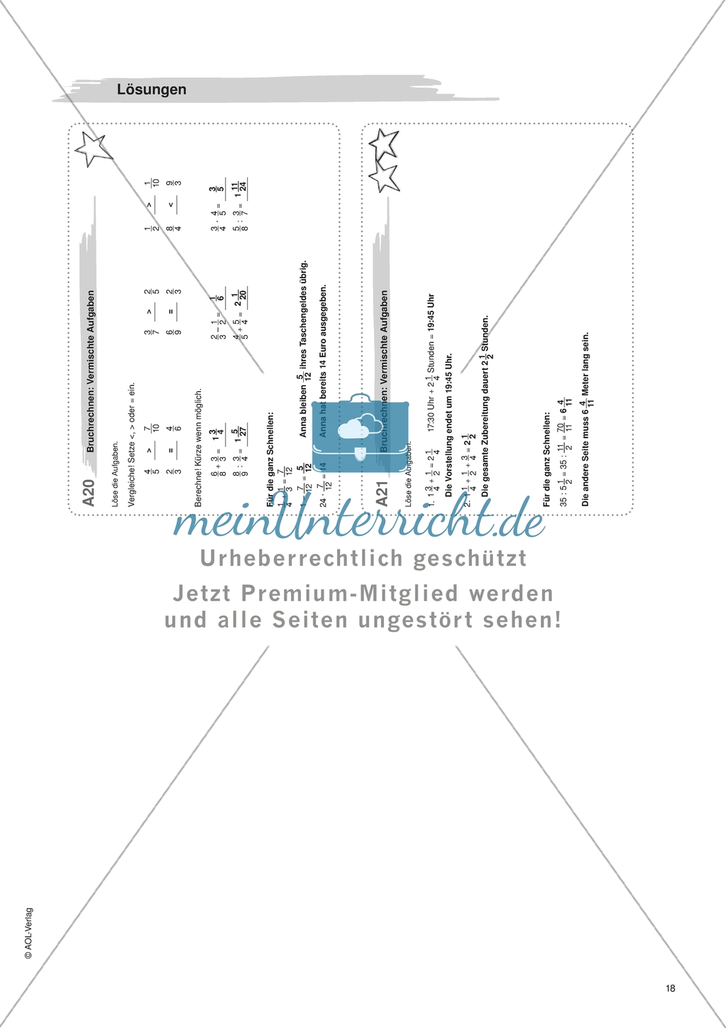 Material für eine Freiarbeit zum Thema Bruchzahlen - Vermischte Aufgaben. Preview 2
