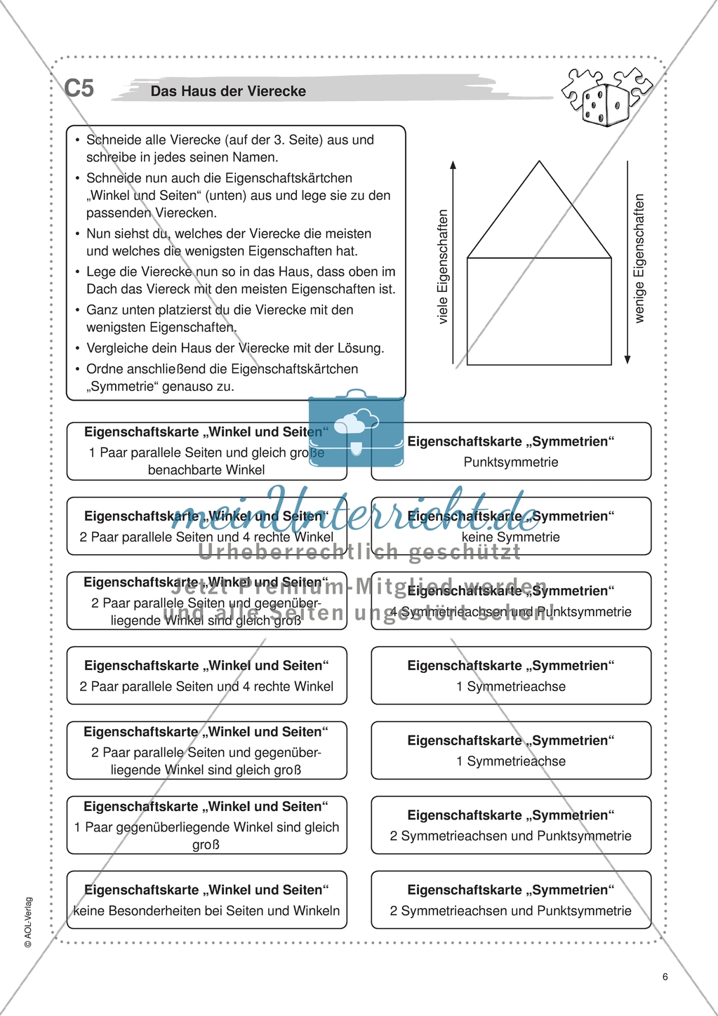 Material für eine Freiarbeit zum Thema Geometrische Figuren - Das Haus der Vierecke. Preview 1