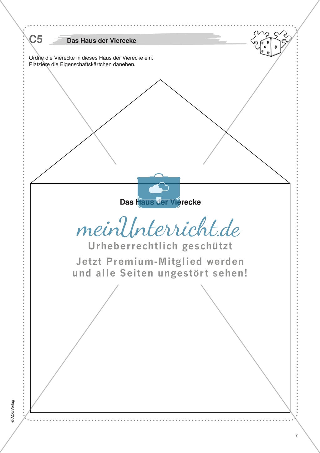 Material für eine Freiarbeit zum Thema Geometrische Figuren - Das Haus der Vierecke. Preview 2