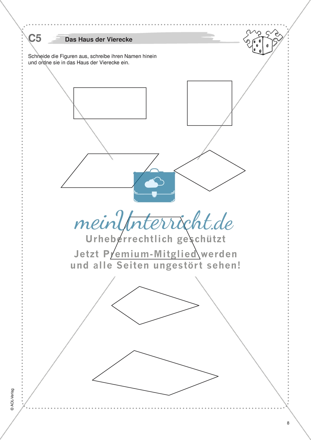 Material für eine Freiarbeit zum Thema Geometrische Figuren - Das Haus der Vierecke. Preview 3