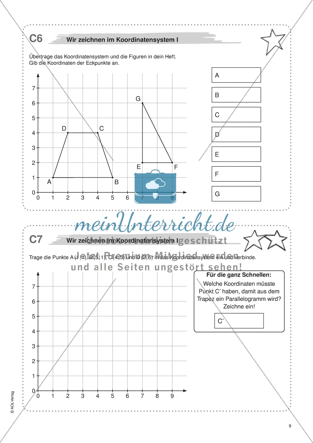 Material für eine Freiarbeit zum Thema Geometrische Figuren - Im Koordinatensystem zeichnen. Preview 1