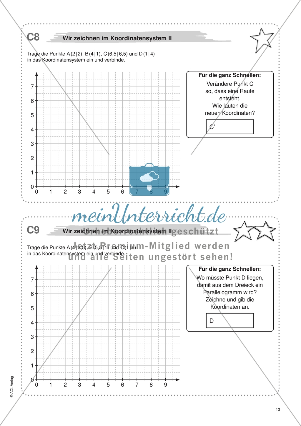 Material für eine Freiarbeit zum Thema Geometrische Figuren - Im Koordinatensystem zeichnen. Preview 2
