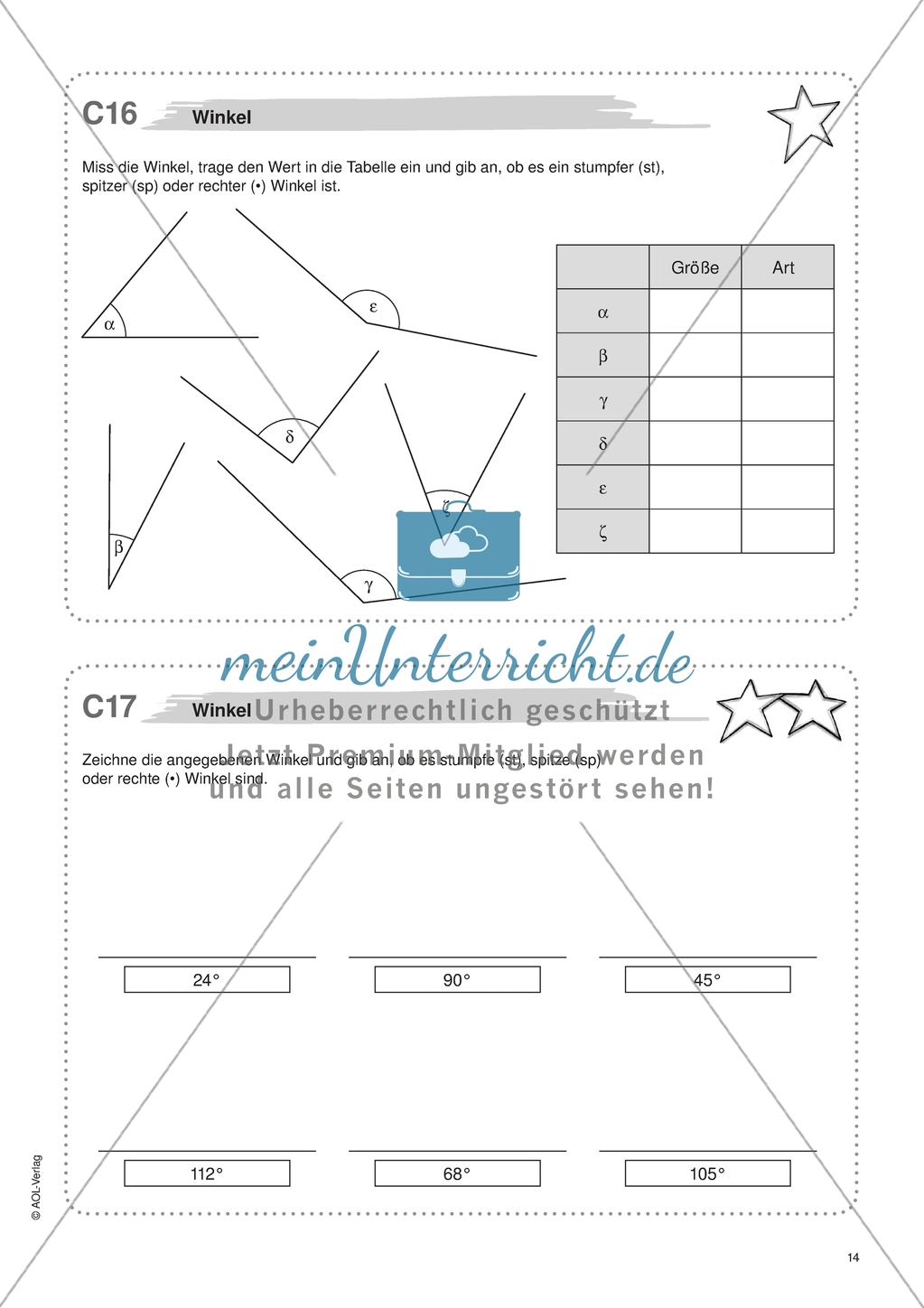 Material für eine Freiarbeit zum Thema Geometrische Figuren - Winkel zeichnen, messen und beschriften. Preview 1