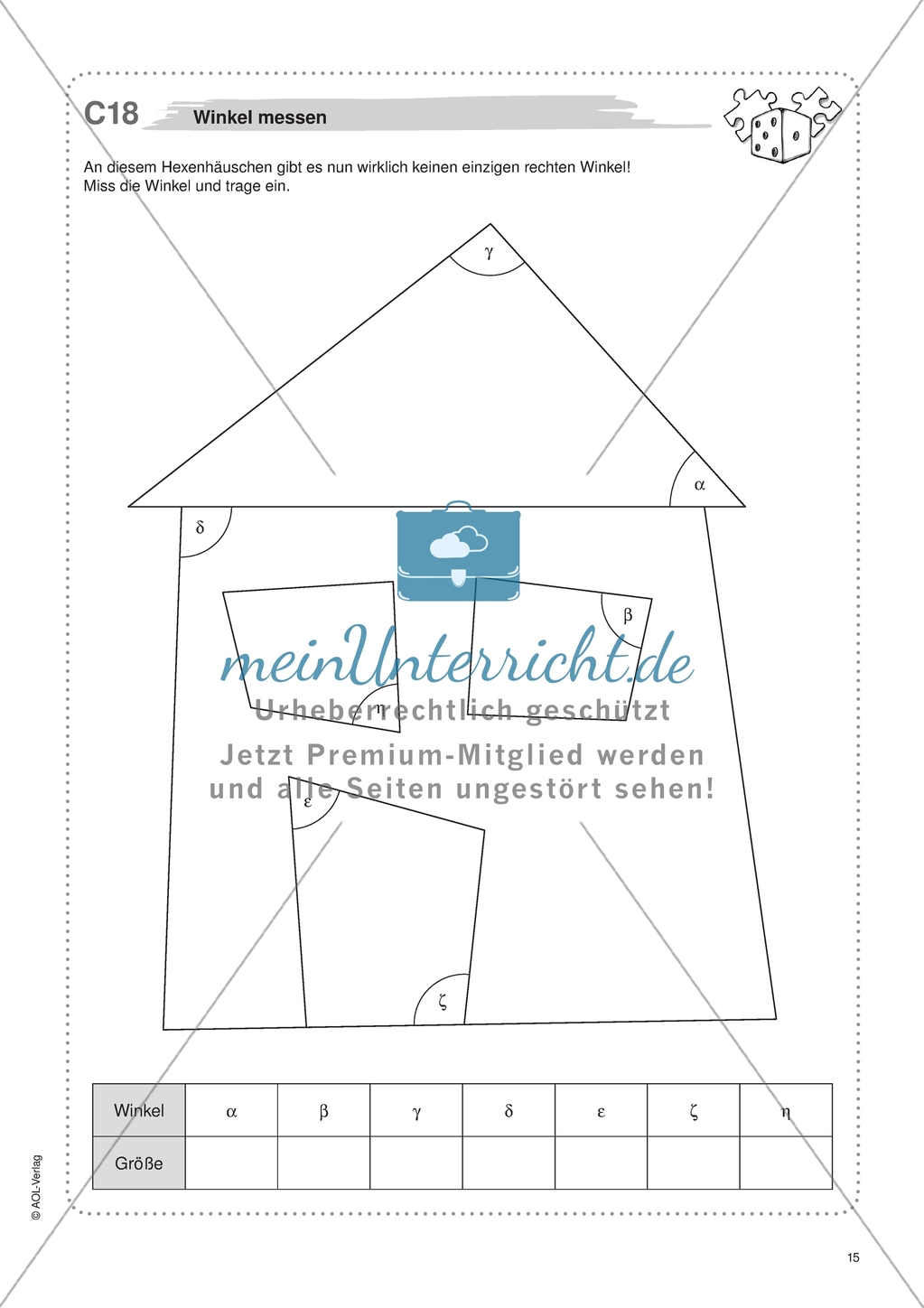 Material für eine Freiarbeit zum Thema Geometrische Figuren - Winkel zeichnen, messen und beschriften. Preview 2