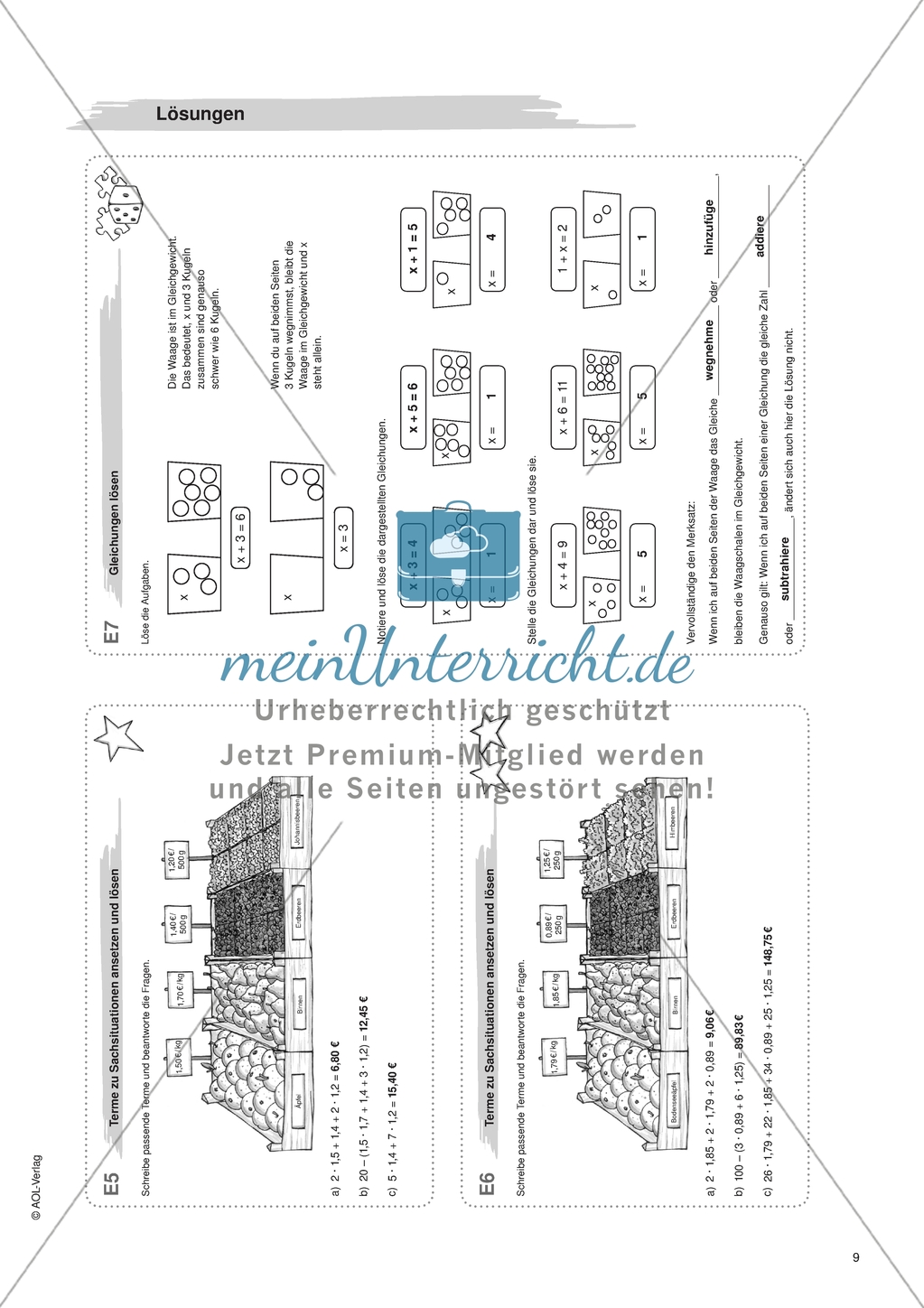 Material für eine Freiarbeit zum Thema Terme und Gleichungen - Gleichungen lösen Preview 2