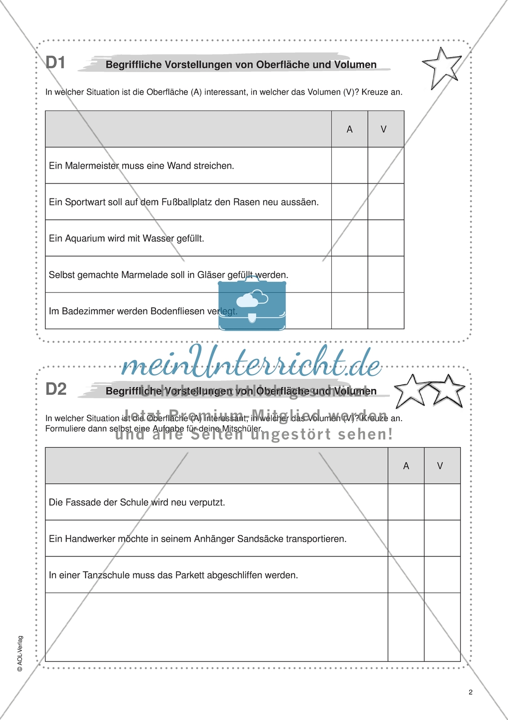 Material für eine Freiarbeit zum Thema Würfel und Quader - Begriffliche Vorstellungen von Oberfläche und Volumen Preview 1