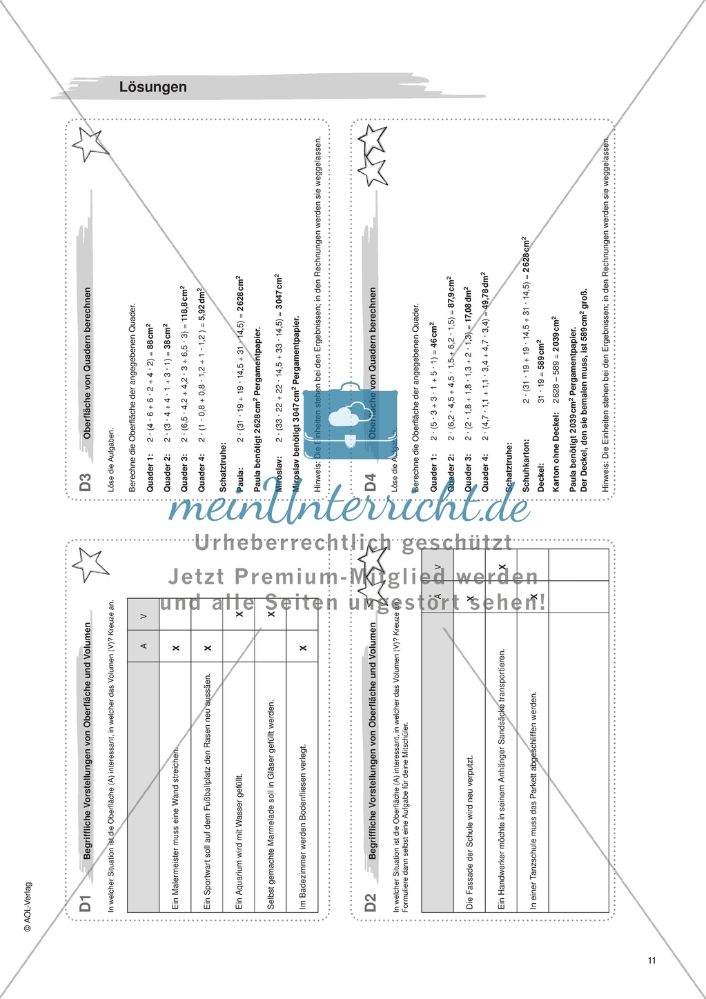 Material für eine Freiarbeit zum Thema Würfel und Quader - Begriffliche Vorstellungen von Oberfläche und Volumen Preview 2