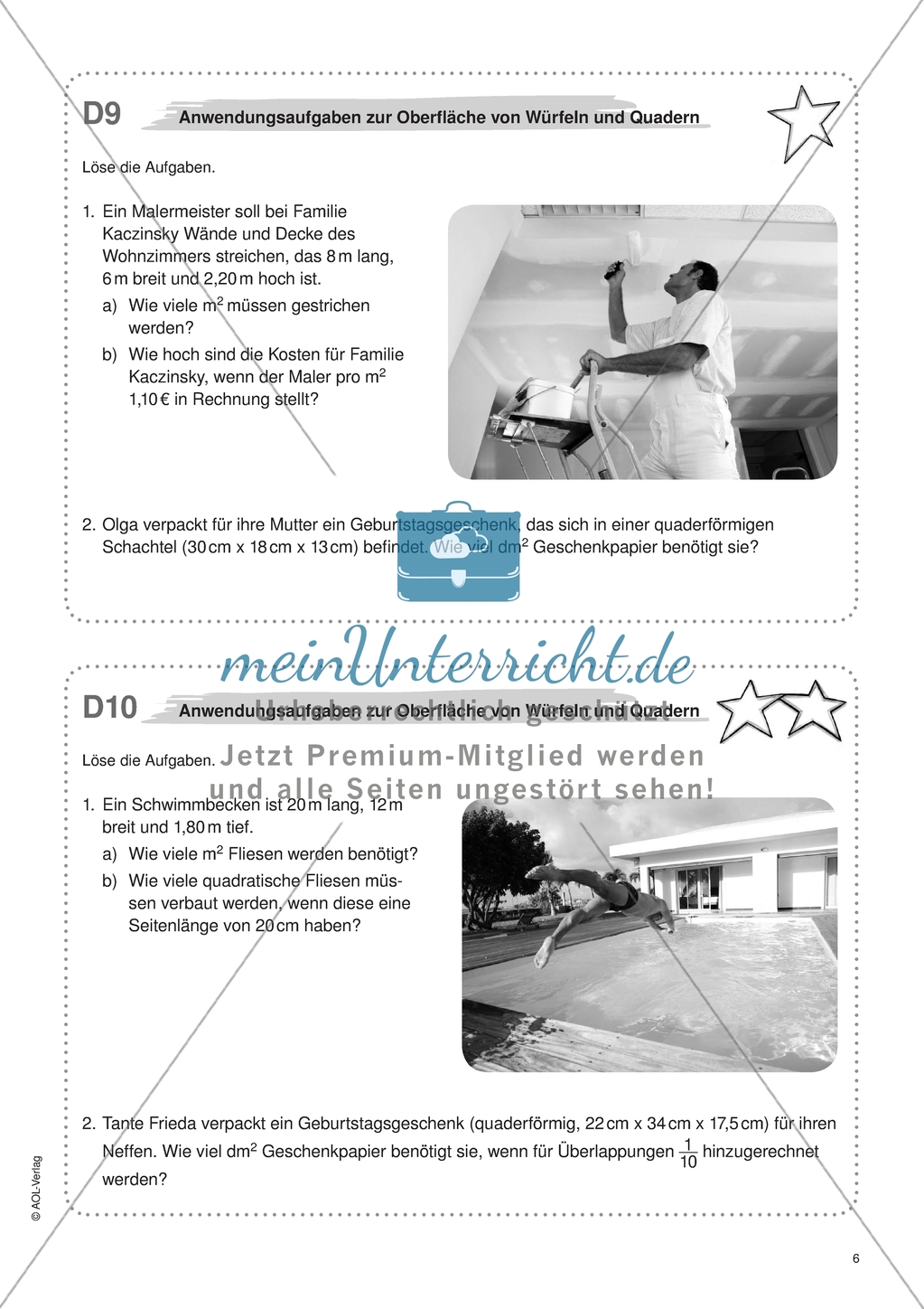 Material für eine Freiarbeit zum Thema Würfel und Quader - Anwendungsaufgaben zur Oberfläche. Preview 1