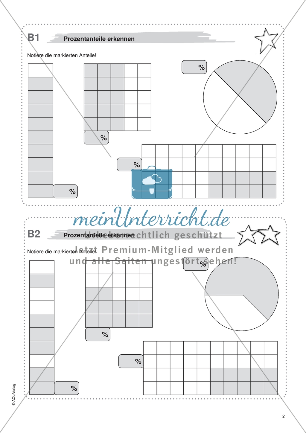 Material für eine Freiarbeit zum Thema Prozentrechnung - Prozentanteile erkennen. Preview 1