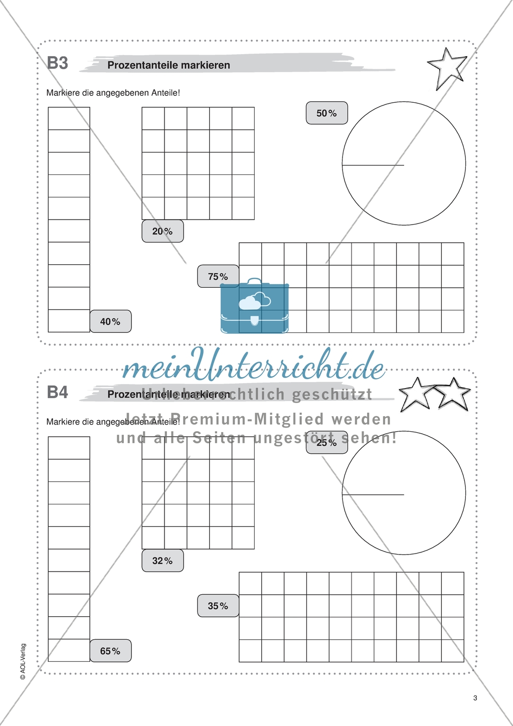 Material für eine Freiarbeit zum Thema Prozentrechnung - Prozentanteile markieren. Preview 1