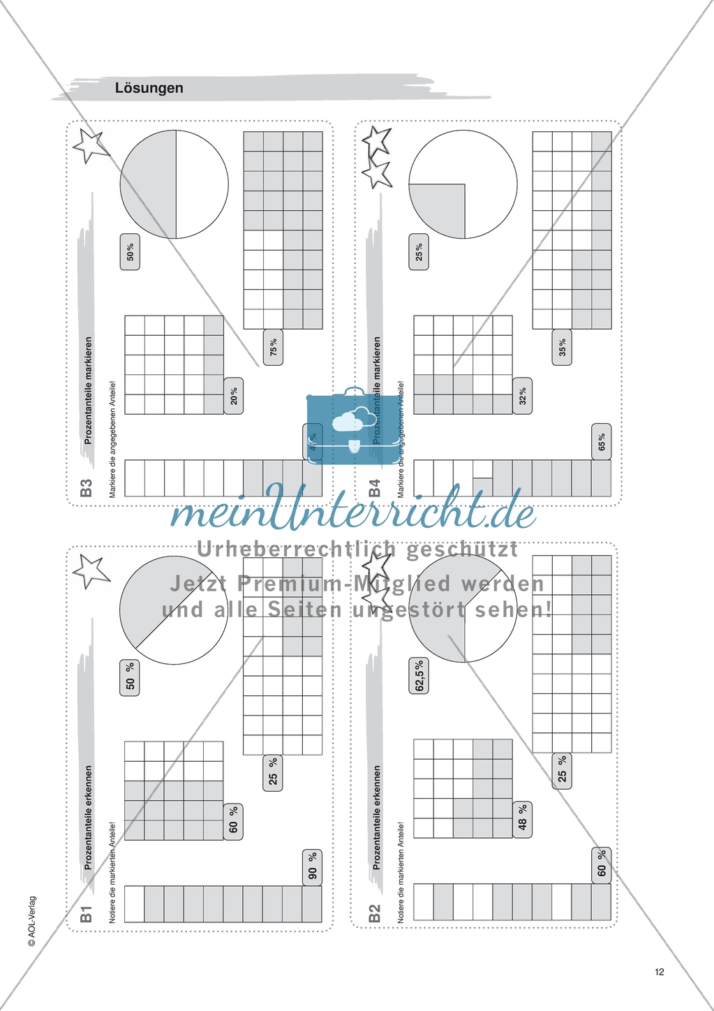 Material für eine Freiarbeit zum Thema Prozentrechnung - Prozentanteile markieren. Preview 2