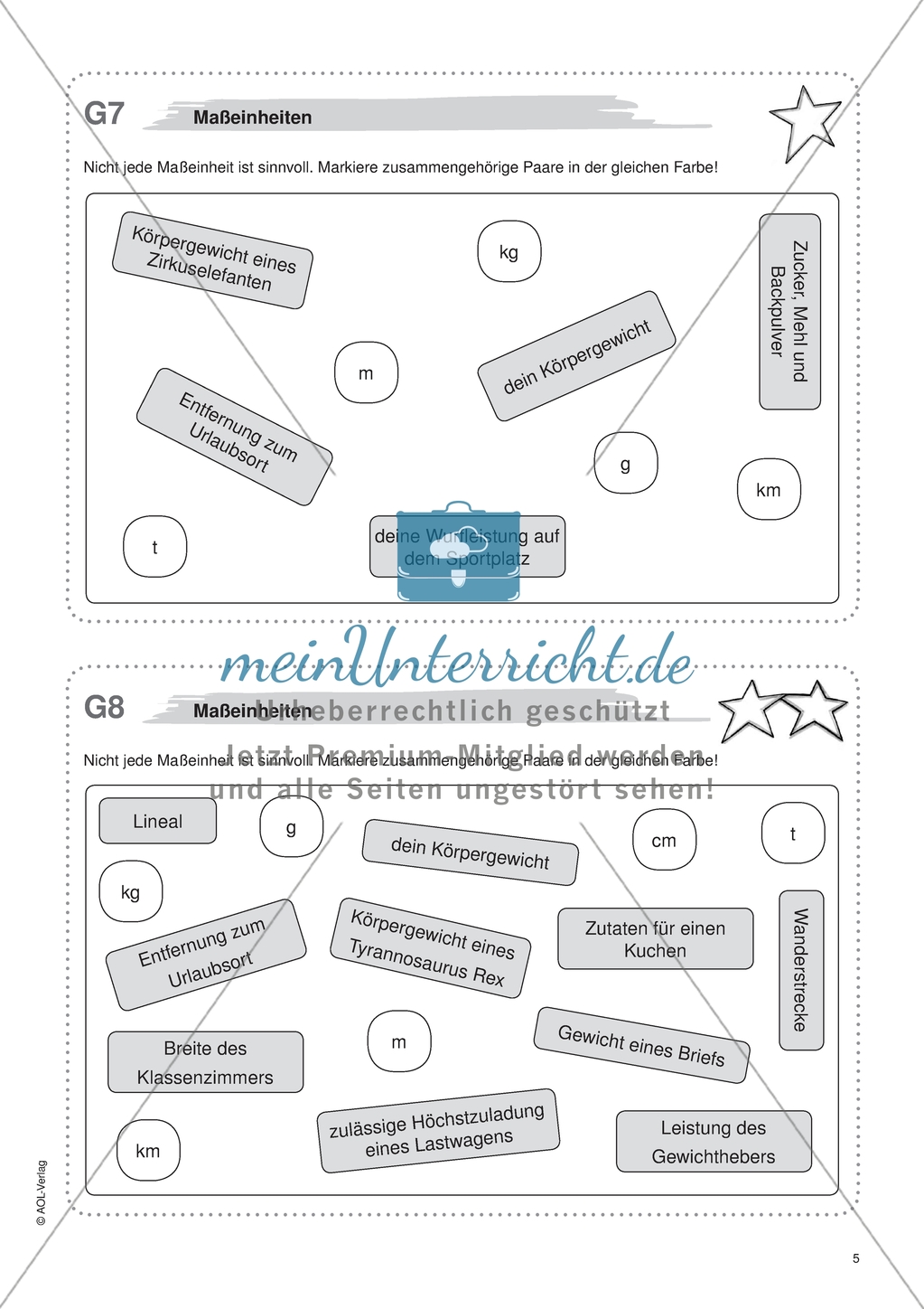 Material für eine Freiarbeit zum Thema Funktionen und Größen - Maßeinheiten. Preview 1