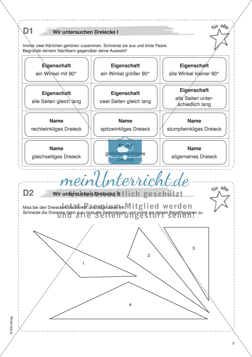 Material für eine Freiarbeit zum Thema Geometrische Flächen - Wir untersuchen Dreiecke. Preview 1