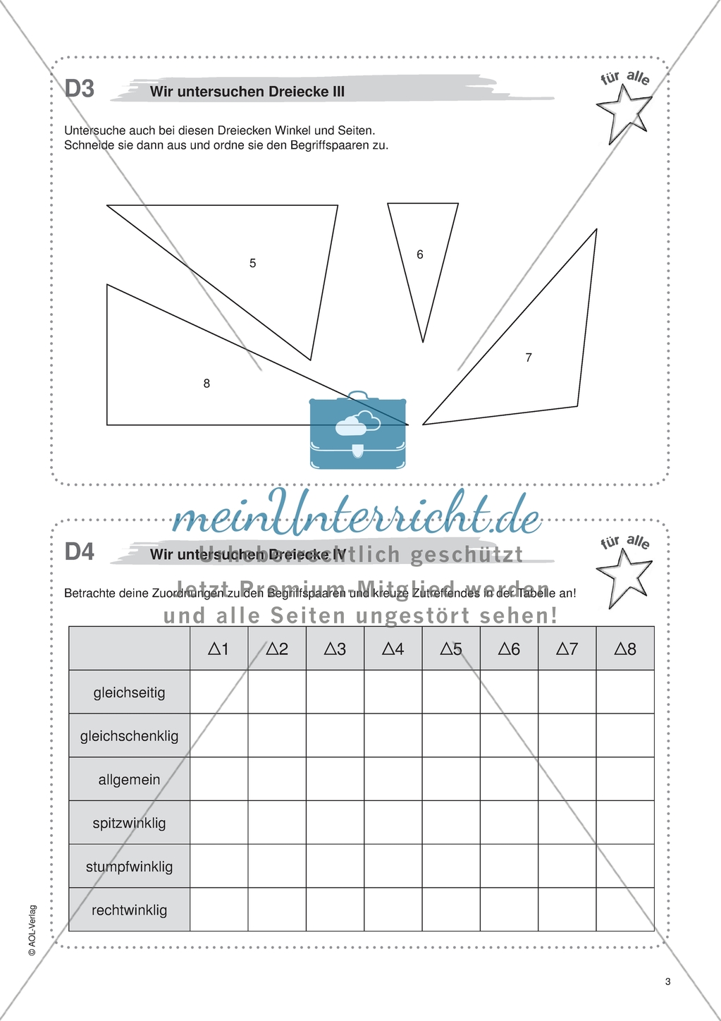 Material für eine Freiarbeit zum Thema Geometrische Flächen - Wir untersuchen Dreiecke. Preview 2