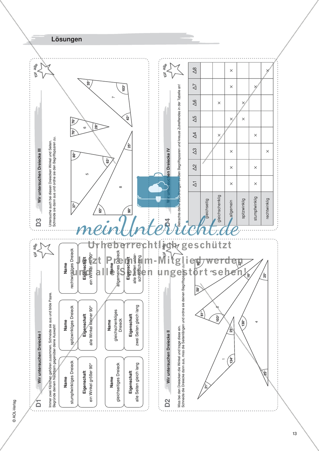 Material für eine Freiarbeit zum Thema Geometrische Flächen - Wir untersuchen Dreiecke. Preview 3