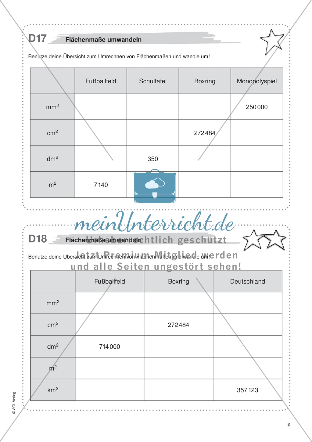 Material für eine Freiarbeit zum Thema Geometrische Flächen - Flächenmaße umwandeln. Preview 2