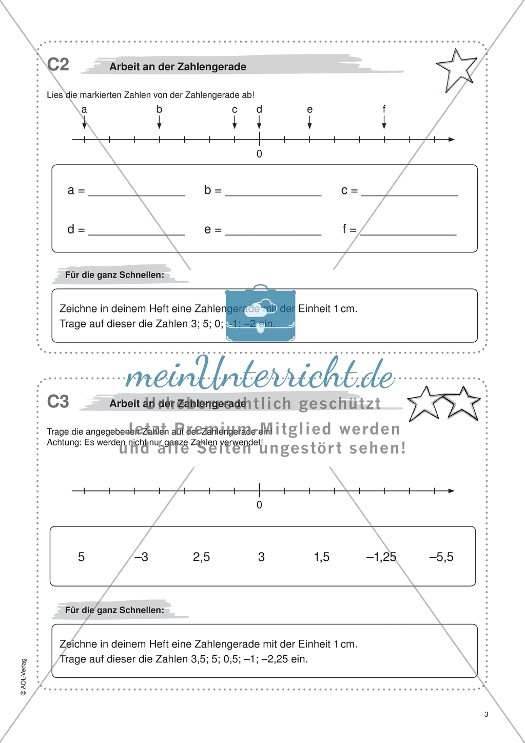 Material für eine Freiarbeit zum Thema Ganze Zahlen - Arbeit an der Zahlengerade. Preview 1