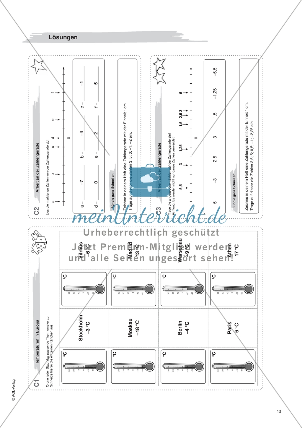 Material für eine Freiarbeit zum Thema Ganze Zahlen - Arbeit an der Zahlengerade. Preview 2