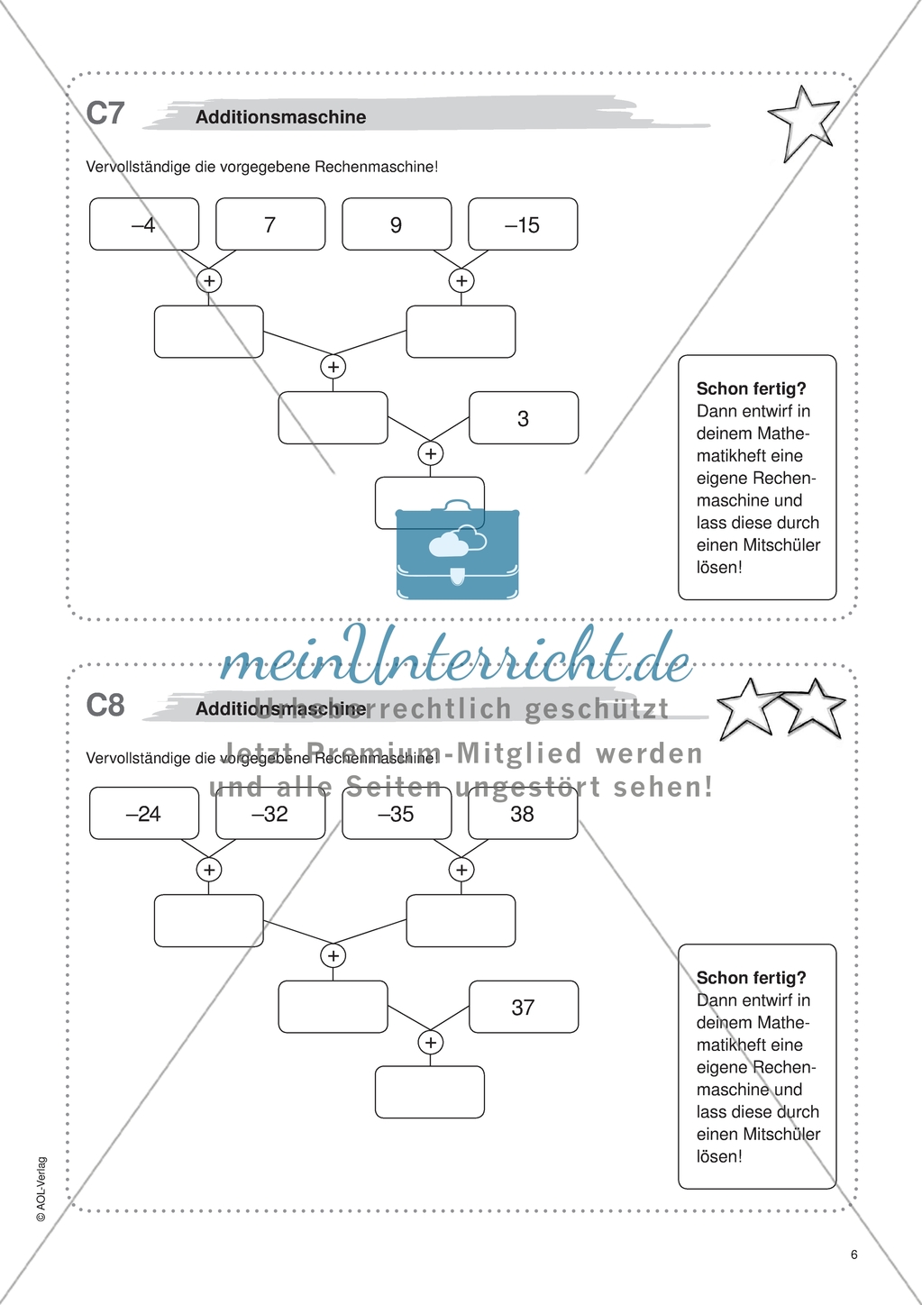 Material für eine Freiarbeit zum Thema Ganze Zahlen - Additionsmaschine. Preview 1