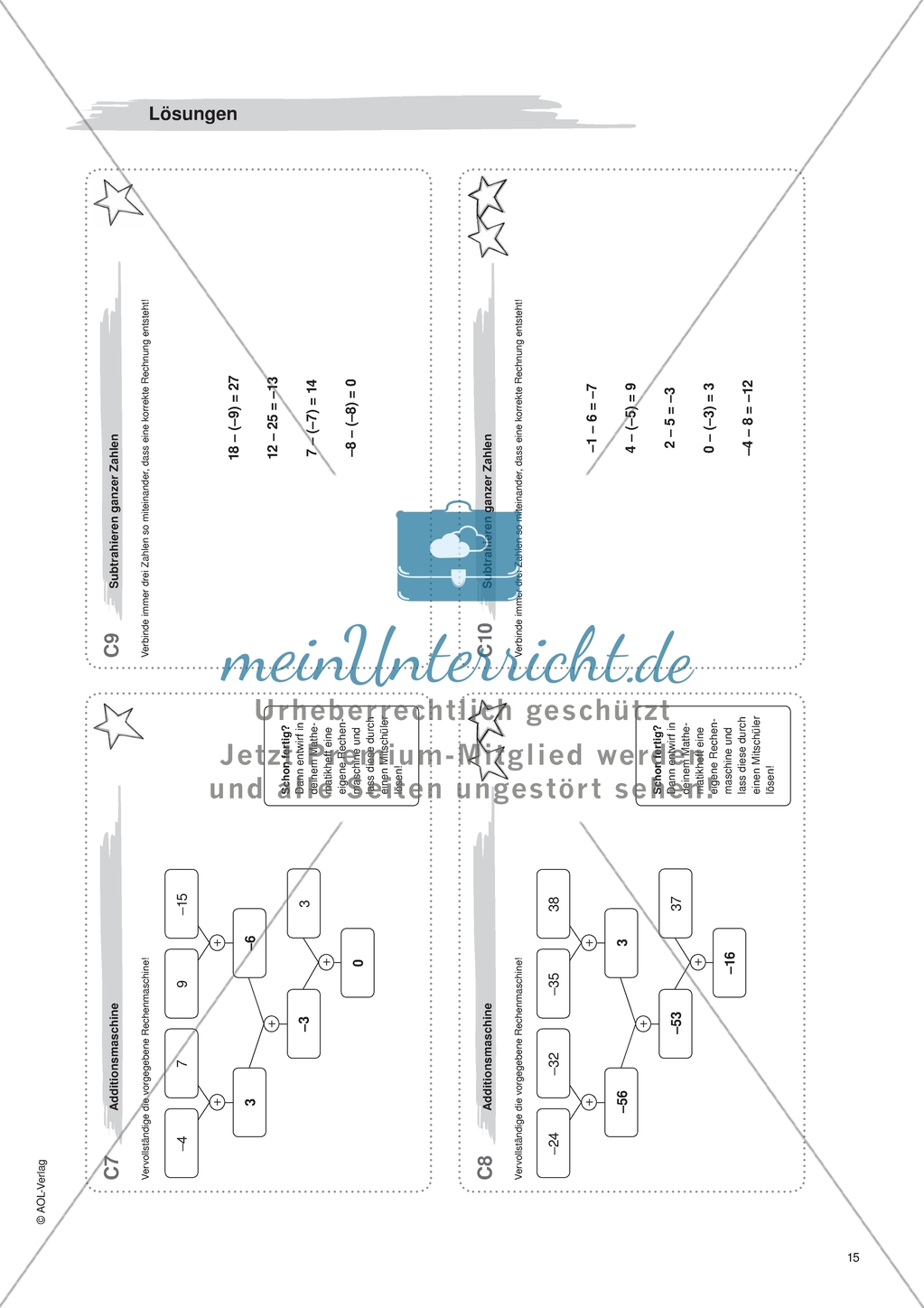 Material für eine Freiarbeit zum Thema Ganze Zahlen - Additionsmaschine. Preview 2