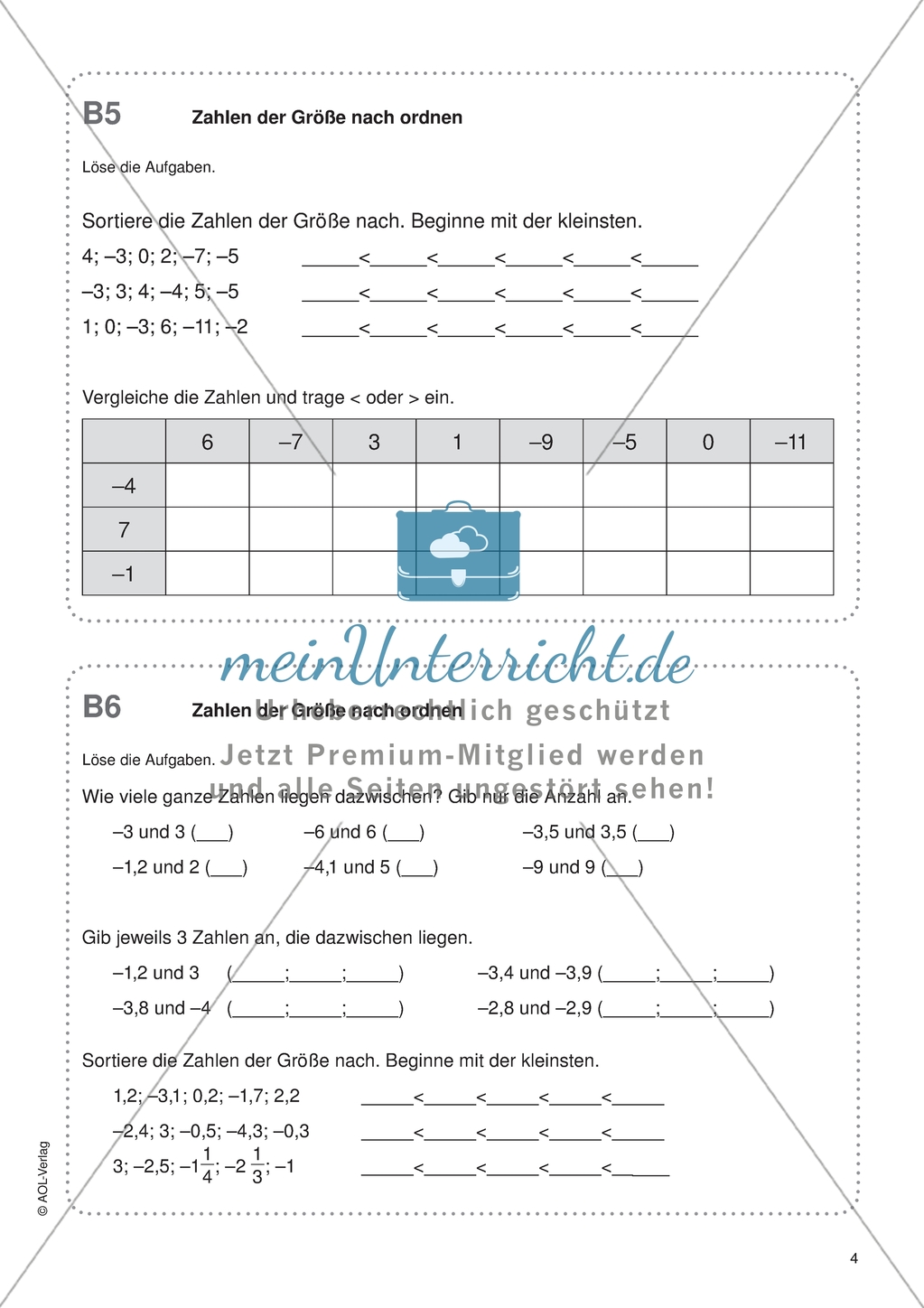 Aufgaben für eine Freiarbeit zum Thema: Rationale Zahlen - Zahlen der Größe nach ordnen. Preview 1