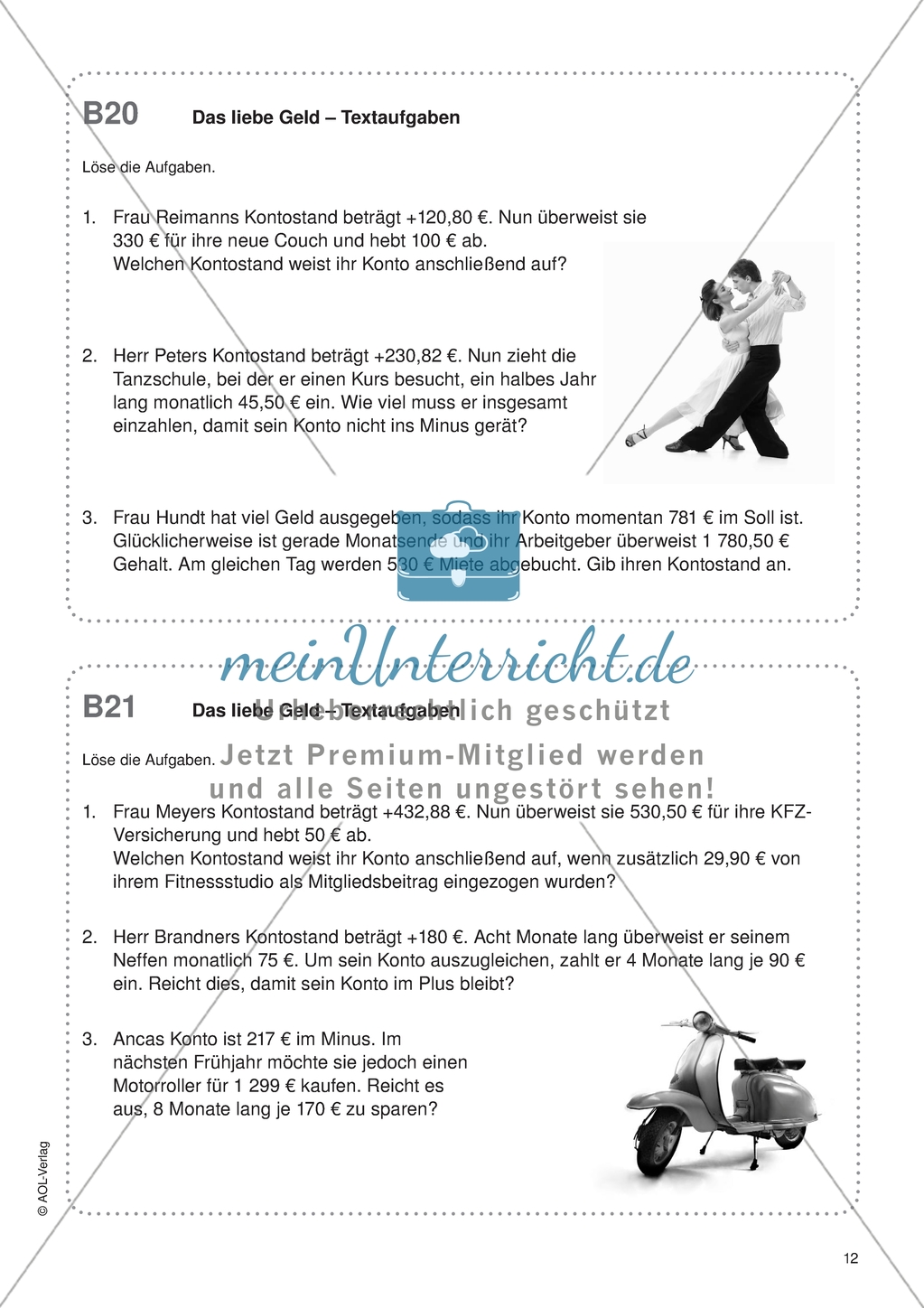 Aufgaben für eine Freiarbeit zum Thema: Rationale Zahlen - Textaufgaben. Preview 1
