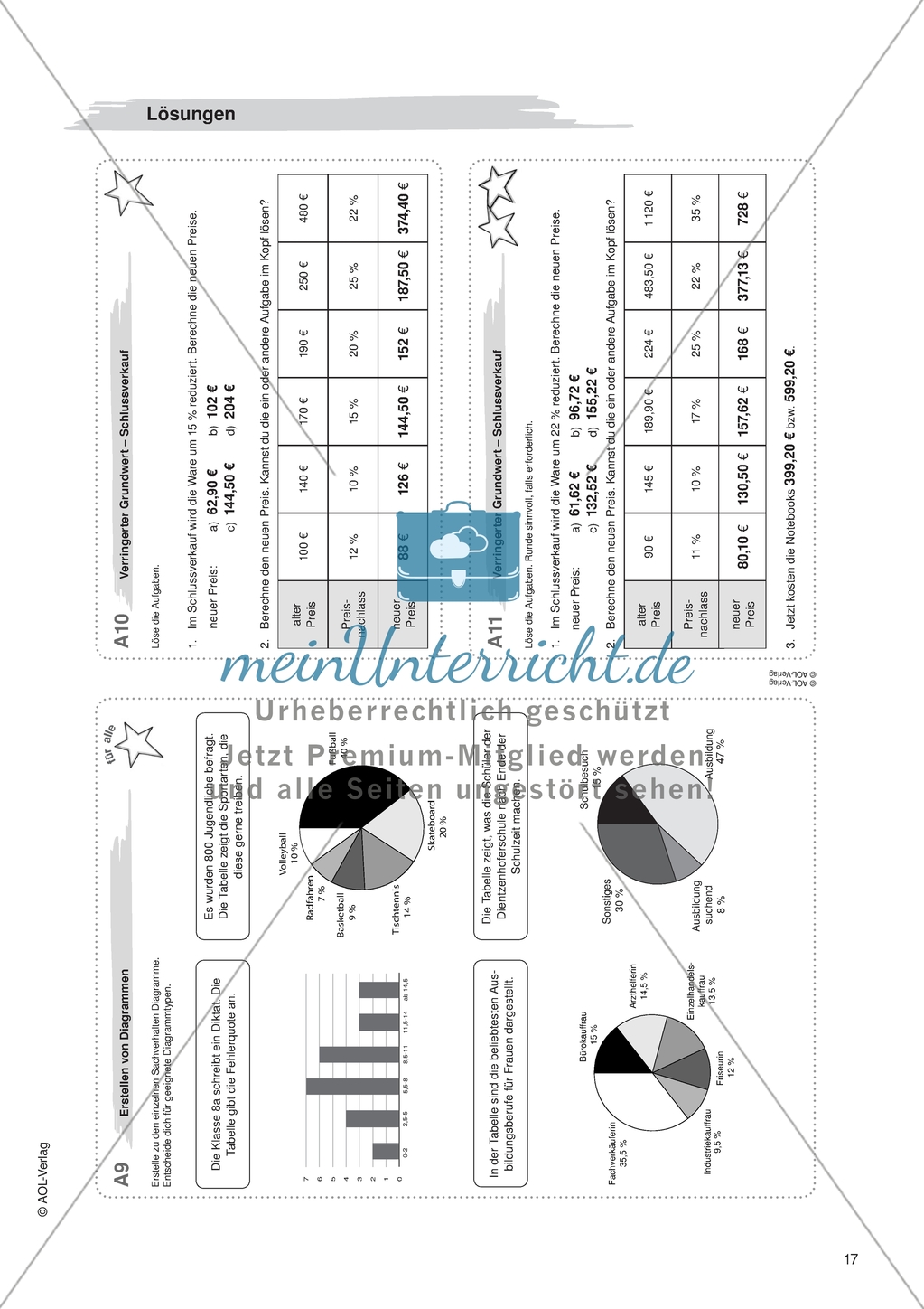 Aufgaben für eine Freiarbeit zum Thema: Prozentrechnen - Erstellen von Diagrammen. Preview 2