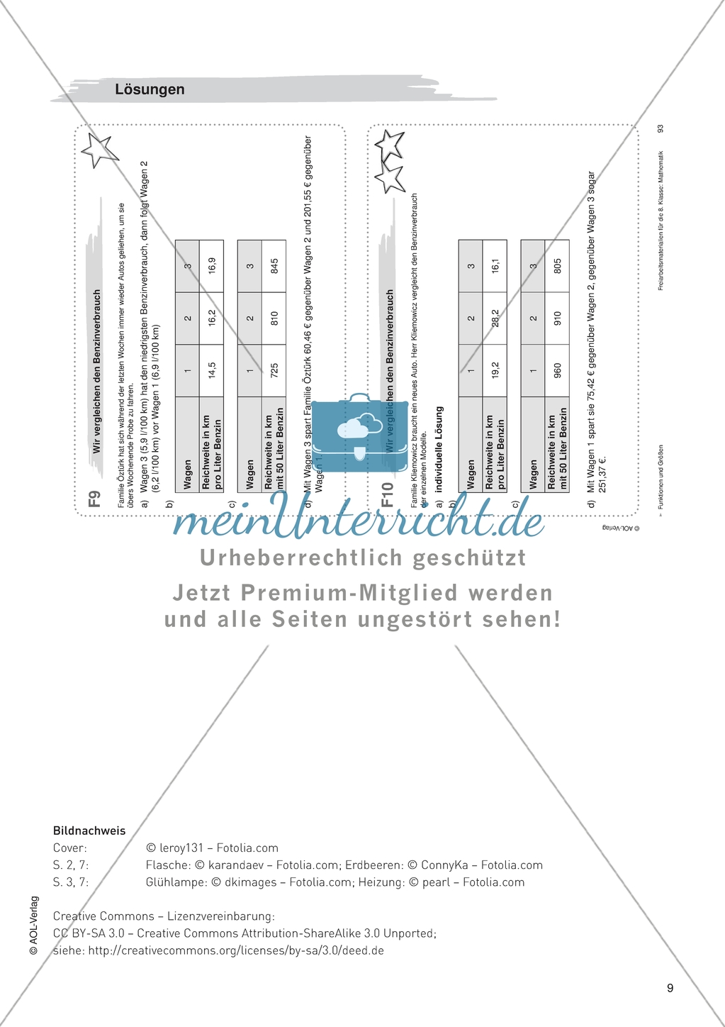 Freiarbeit zum Thema: Funktionen und Größen - Wir vergleichen den Benzinverbrauch. Preview 2